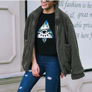 olive green teddy jacket